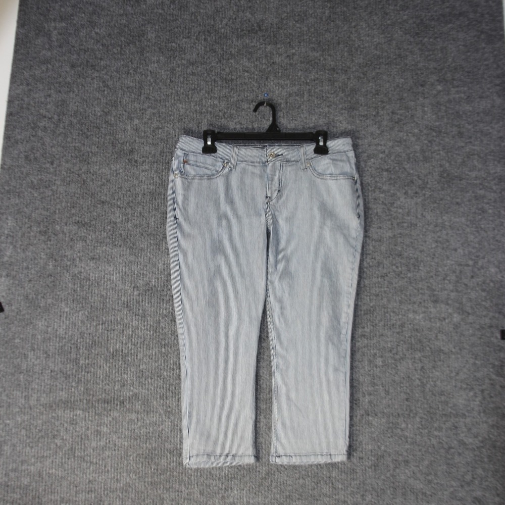 Levis Striped Cropped Jeans Womens 31 Blue Hickory Stripe‎ Railroad